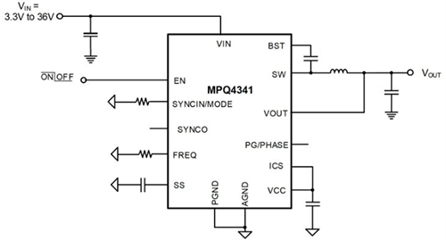 Application Circuit Diagram - Monolithic Power Systems (MPS) MPQ4341/4341J Synchronous Step-Down Converters